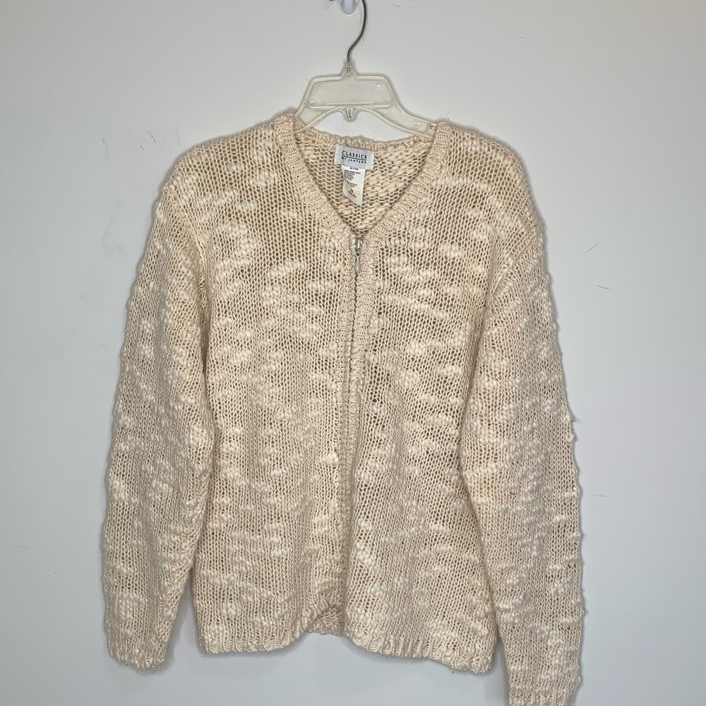 BN2 Vintage Jantzen Cream V-Neck Oversize Knit Sweater‎ Grannycore Women Large